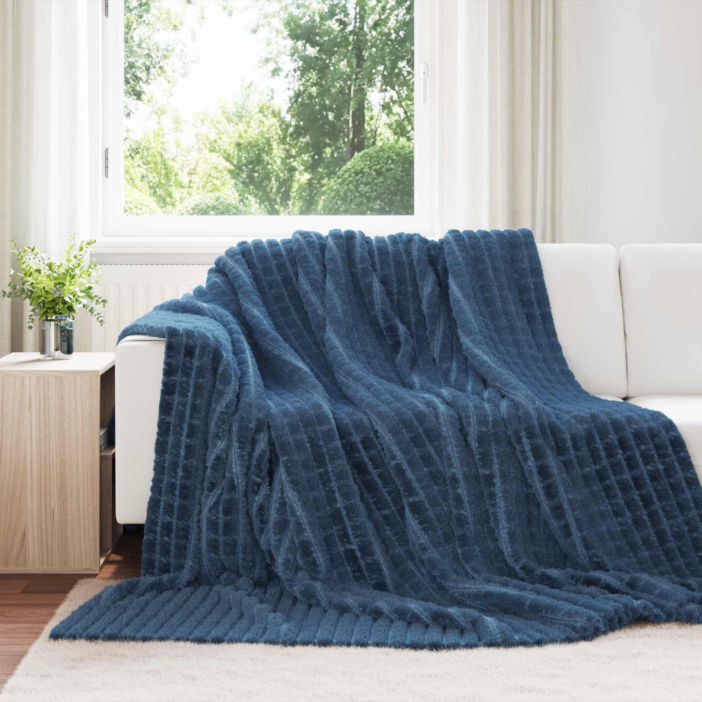 vidaXL Κουβέρτα Σκούρο μπλε 240 x 220 cm Μαλλί