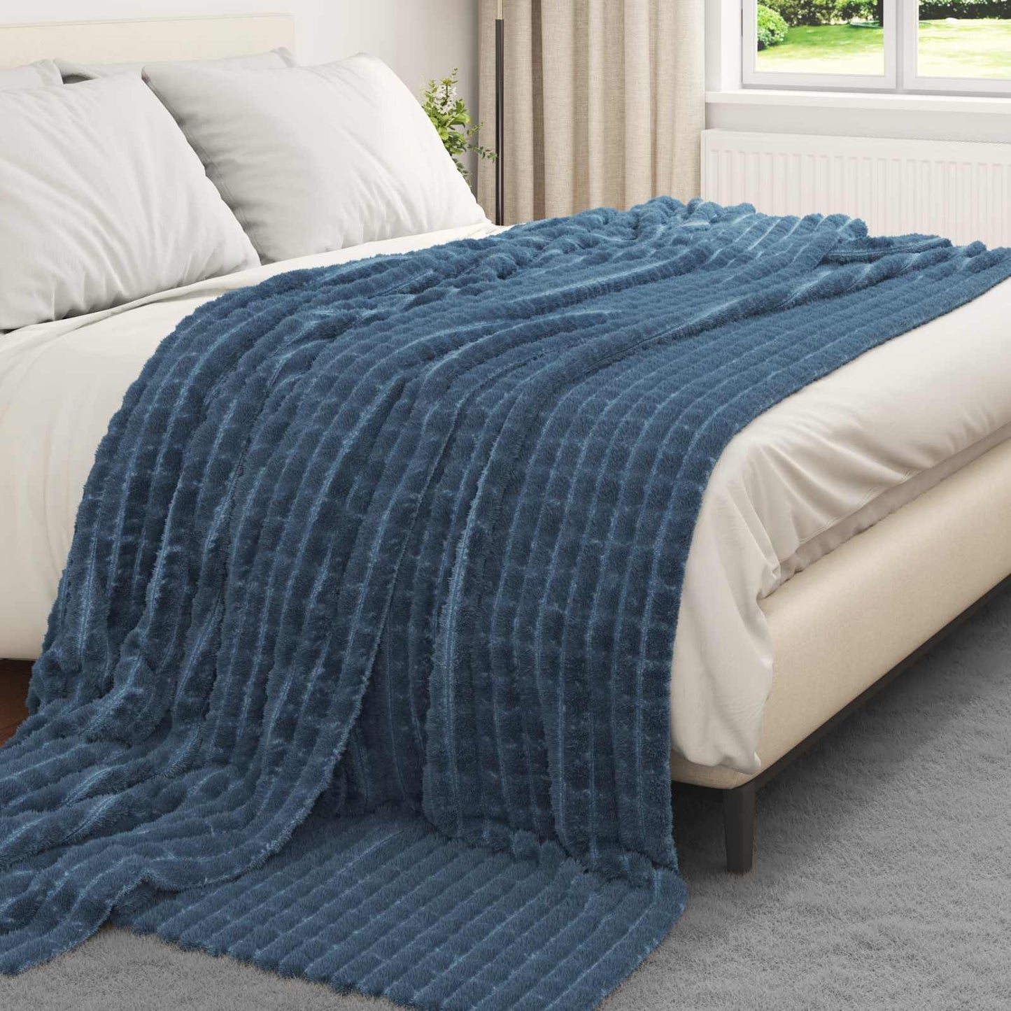 vidaXL Κουβέρτα Σκούρο μπλε 240 x 220 cm Μαλλί