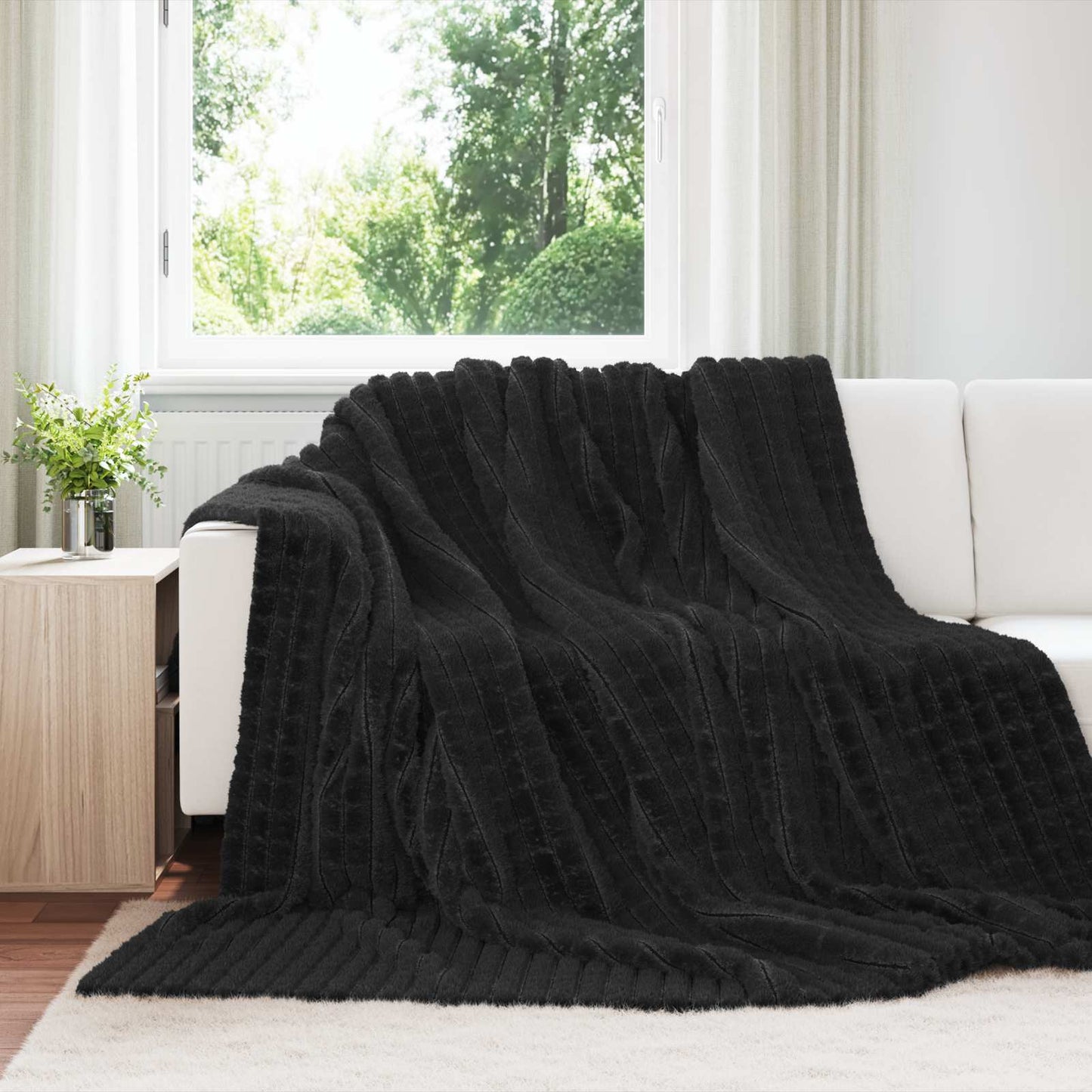 vidaXL Κουβέρτα Μαύρο 240 x 220 cm Μαλλί