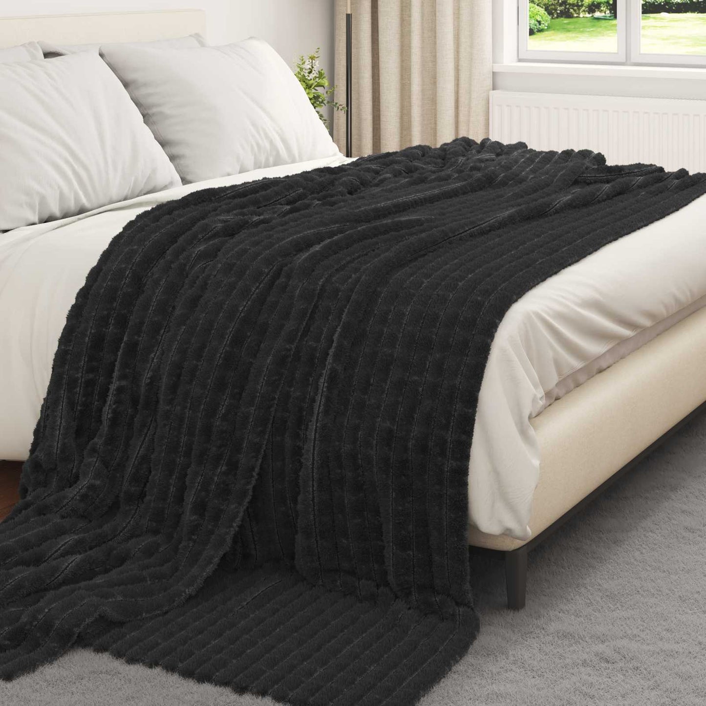 vidaXL Κουβέρτα Μαύρο 240 x 220 cm Μαλλί