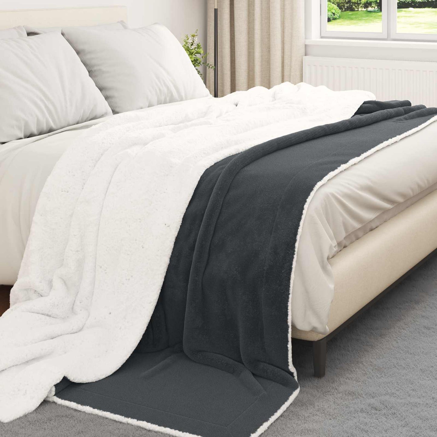 vidaXL Κουβέρτα Σκούρο Γκρι 240 x 270 εκ. Μαλλί