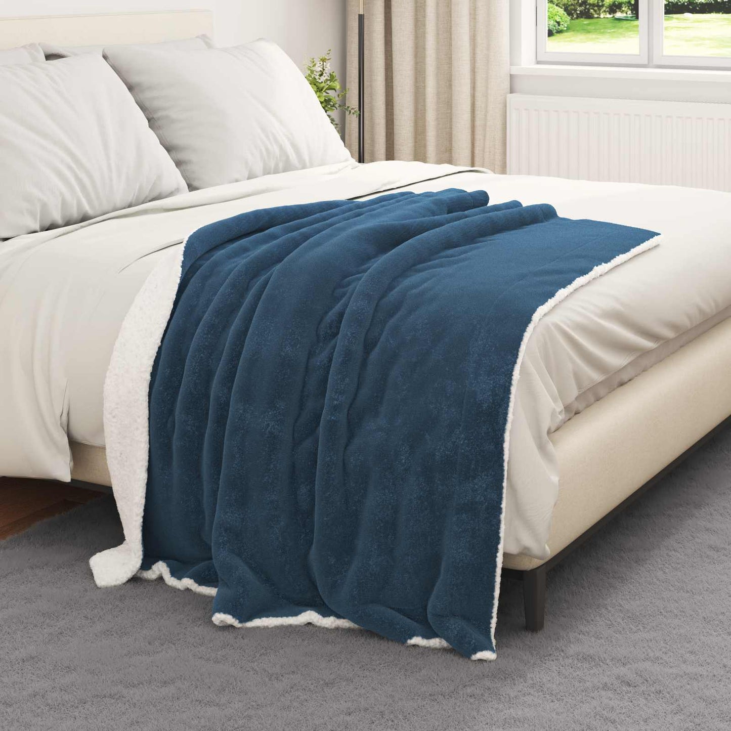 vidaXL Κουβέρτα Σκούρο μπλε 130 x 150 cm Μαλλί