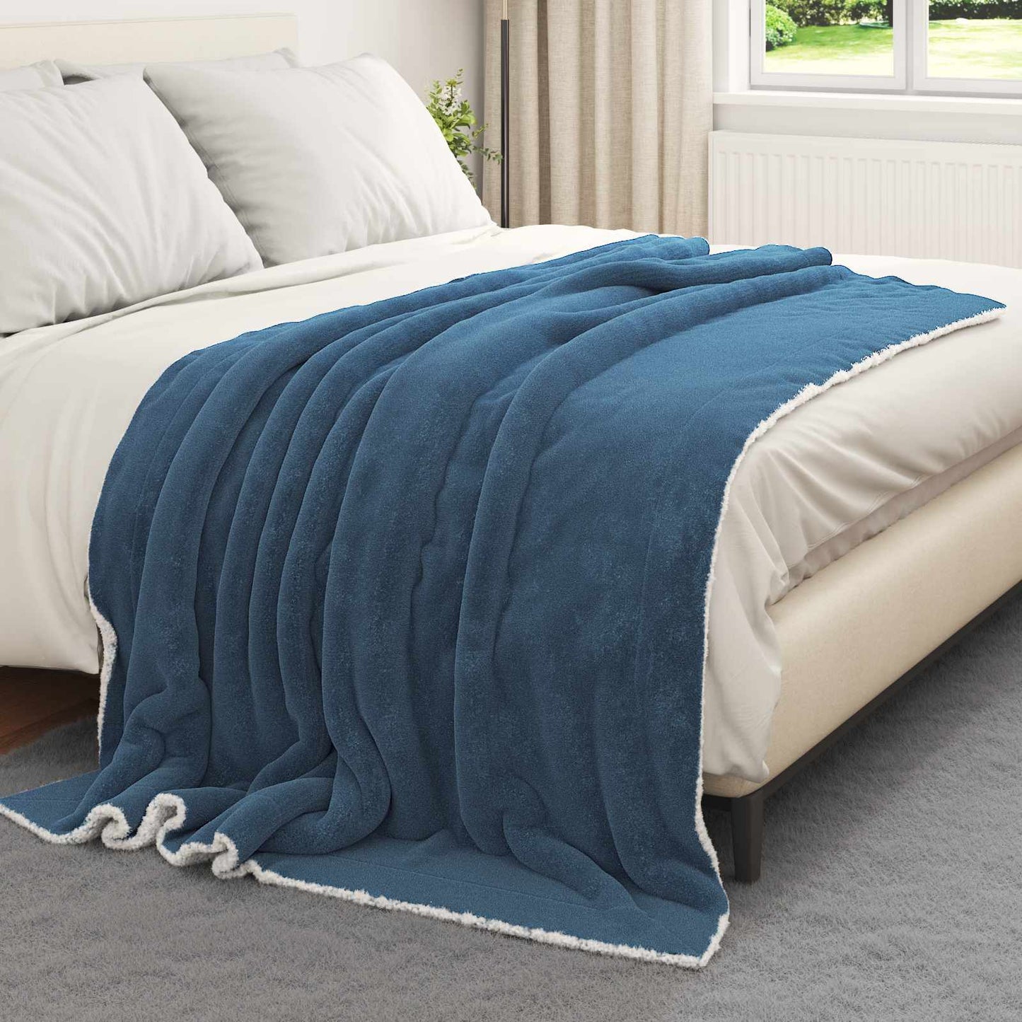 vidaXL Κουβέρτα Σκούρο μπλε 150 x 200 cm Μαλλί