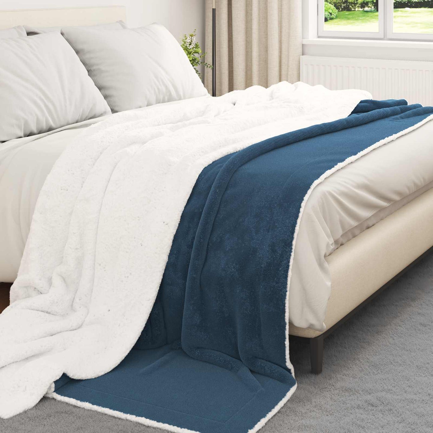 vidaXL Κουβέρτα Σκούρο μπλε 240 x 270 εκ. Μαλλί