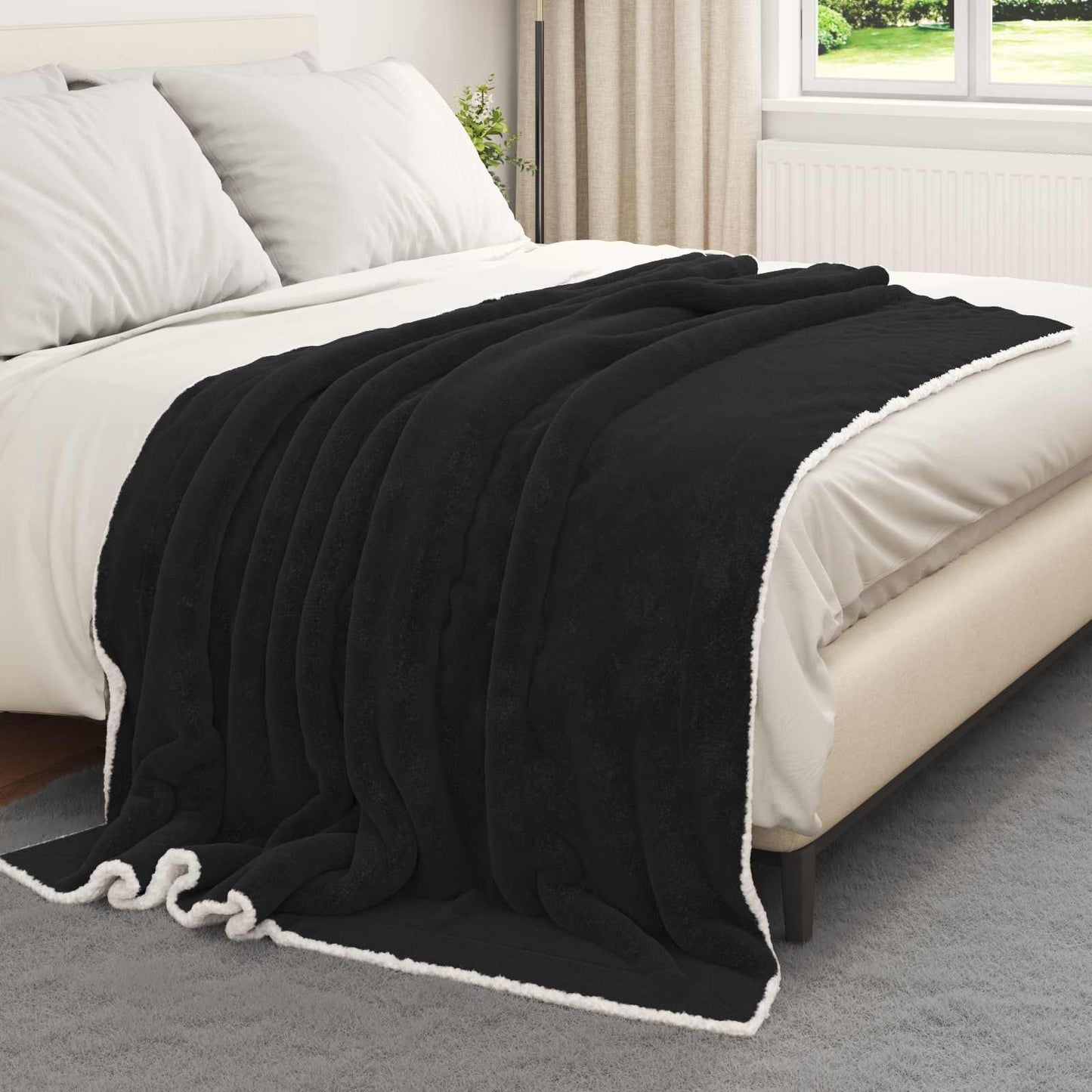 vidaXL Κουβέρτα Μαύρο 150 x 200 cm Μαλλί