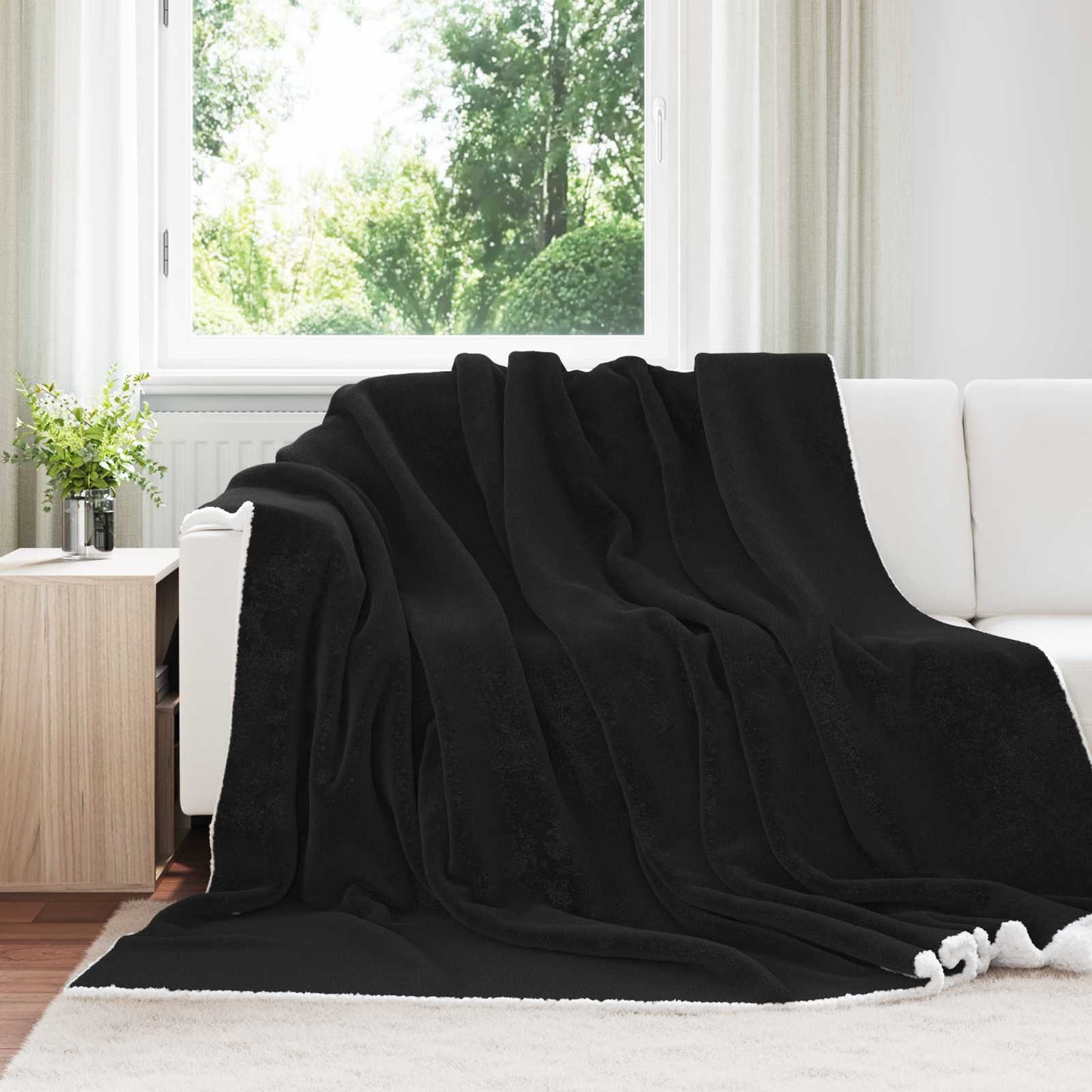 vidaXL Κουβέρτα Μαύρο 240 x 270 εκ. Μαλλί