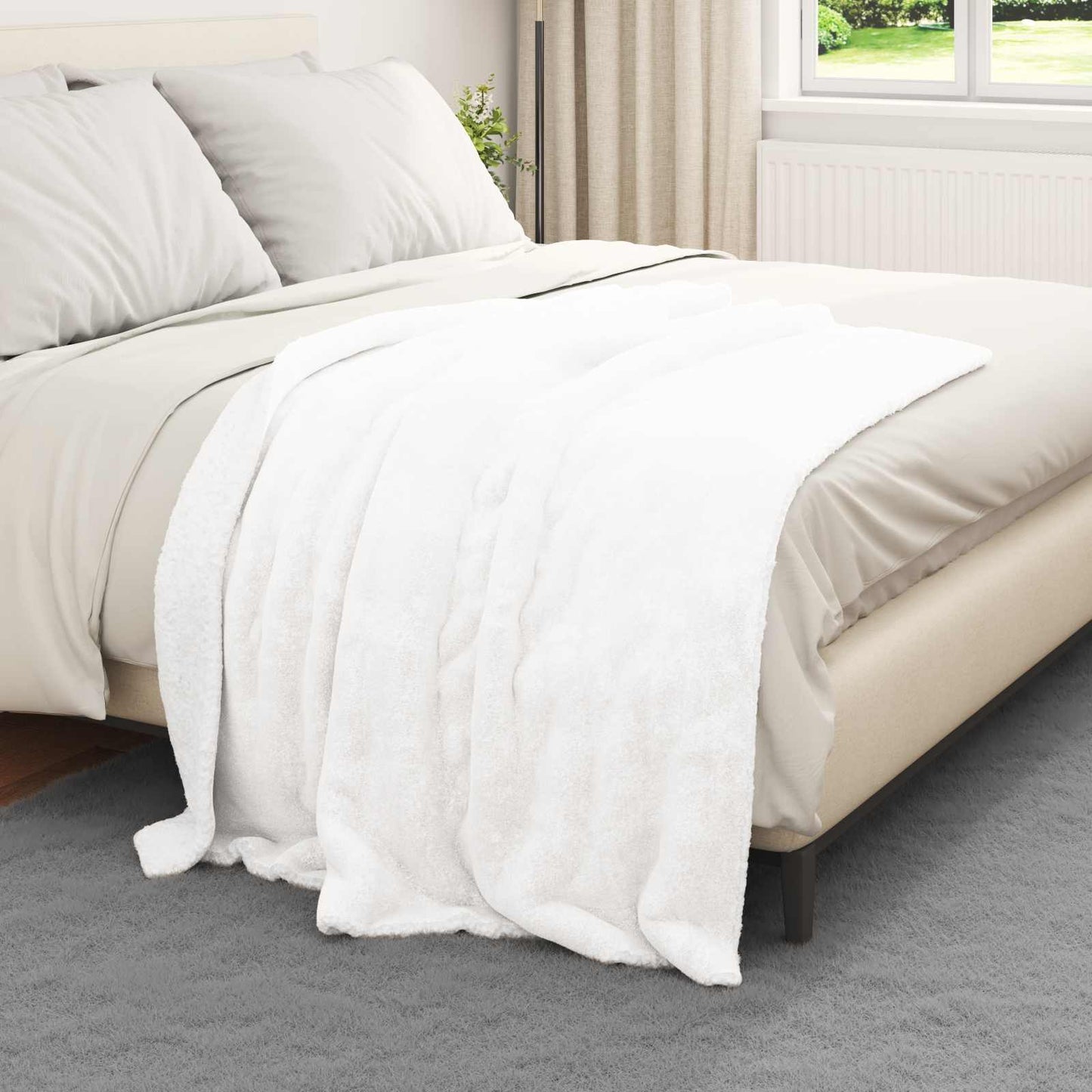 vidaXL Κουβέρτα Λευκό 130 x 150 cm Μαλλί