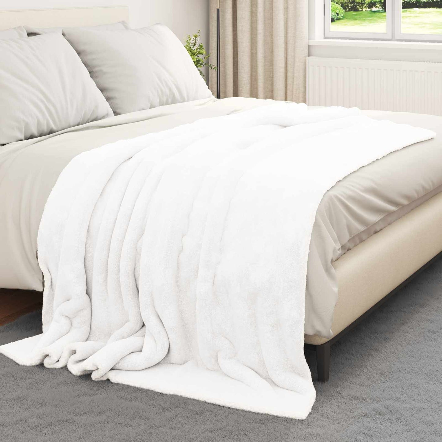 vidaXL Κουβέρτα Λευκό 150 x 200 cm Μαλλί