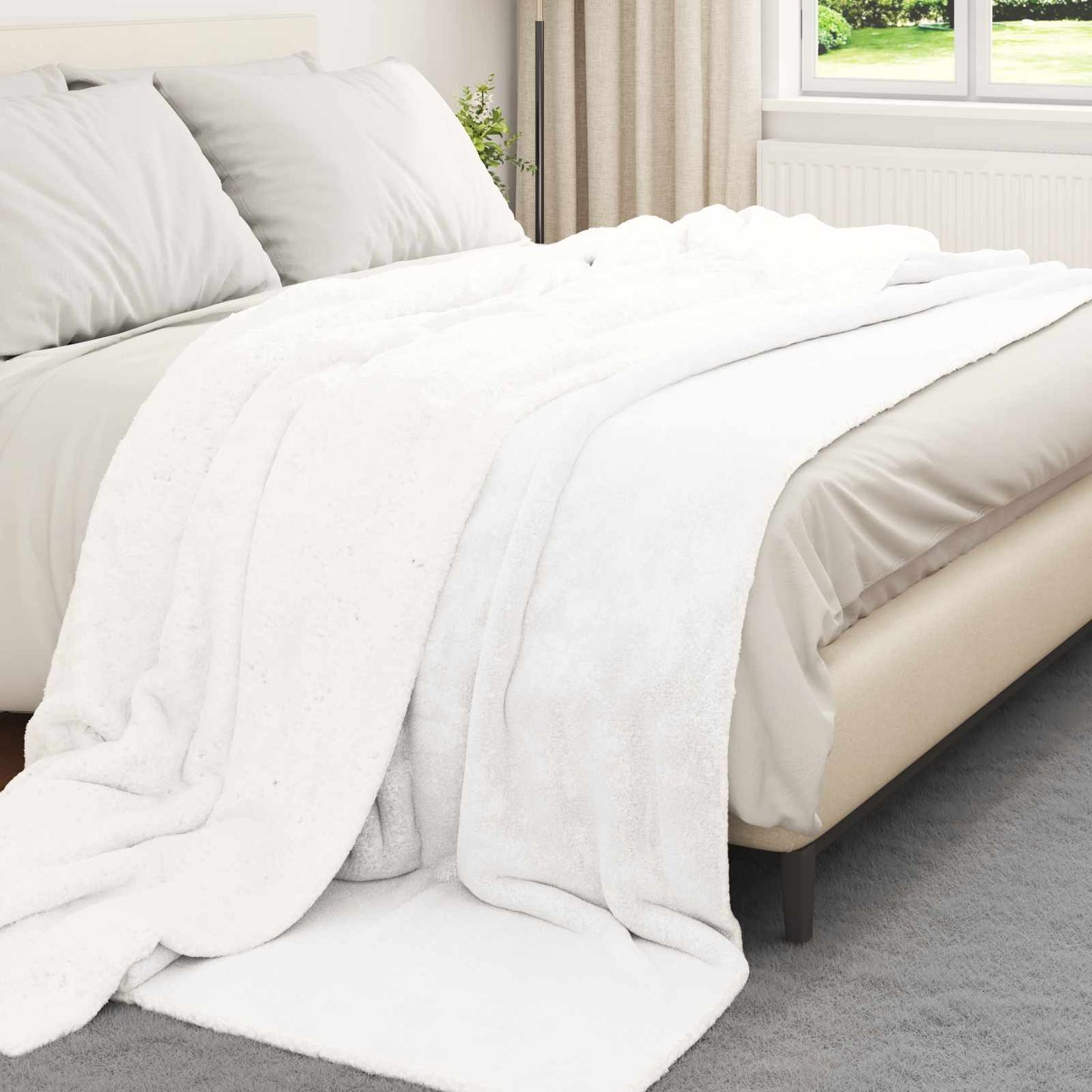 vidaXL Κουβέρτα Λευκό 220 x 240 cm Μαλλί