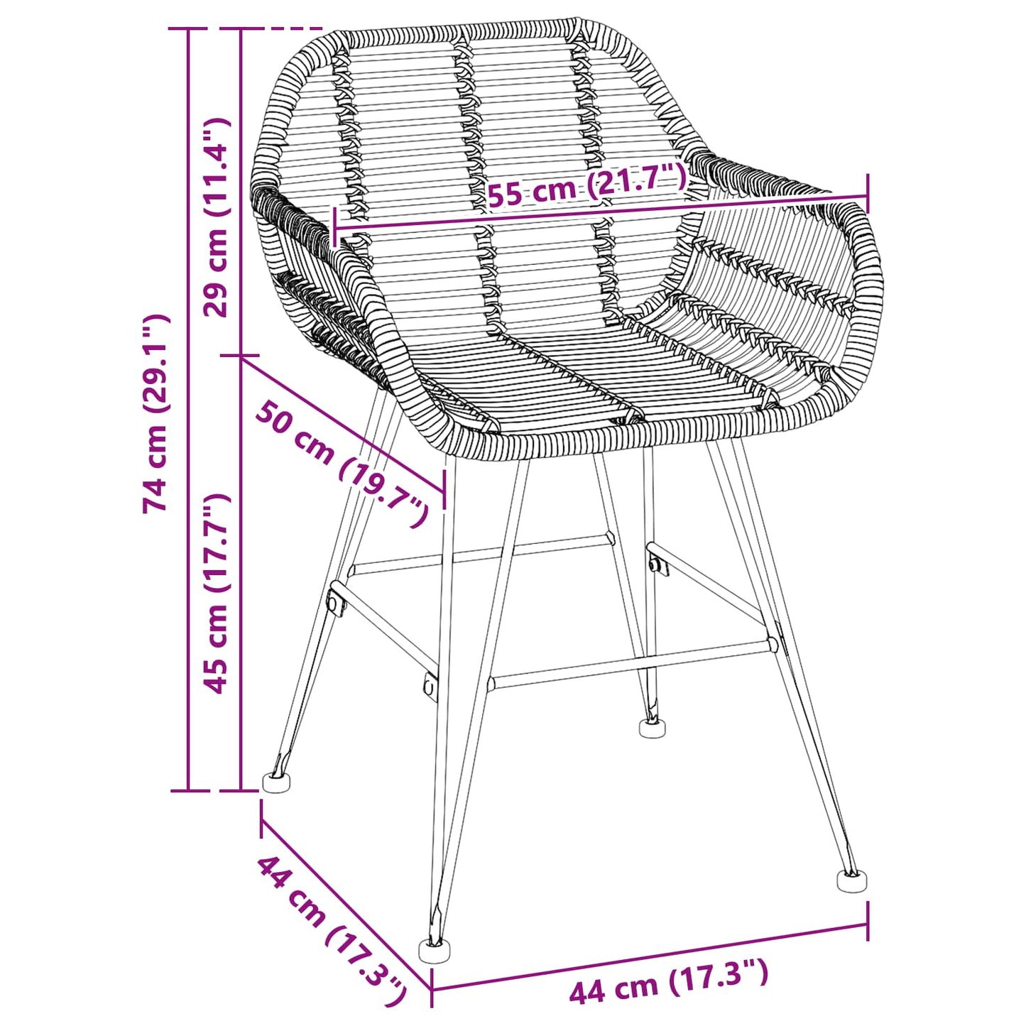 vidaXL Καρέκλα τραπεζαρίας 2 pcs Φυσικό 55 x 50 x 74 εκ