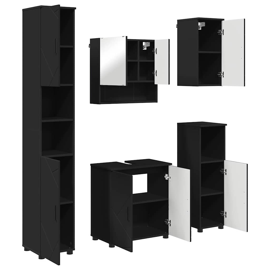 vidaXL Σετ Επίπλων Μπάνιου Επιτοίχιο 5 pcs Μαύρο 61 x 35 x 64 εκ.