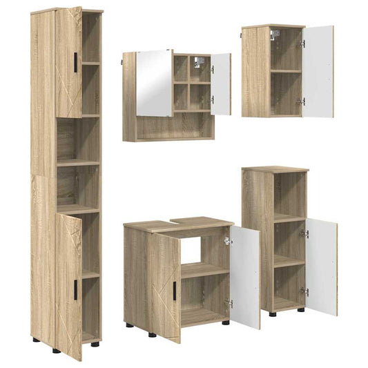 vidaXL Σετ Επίπλων Μπάνιου με πόρτα 5 pcs Sonoma Δρυς 61 x 35 x 64 εκ.
