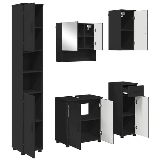 vidaXL Σετ Επίπλων Μπάνιου με συρτάρι 5 pcs Μαύρο 61 x 35 x 64 εκ.