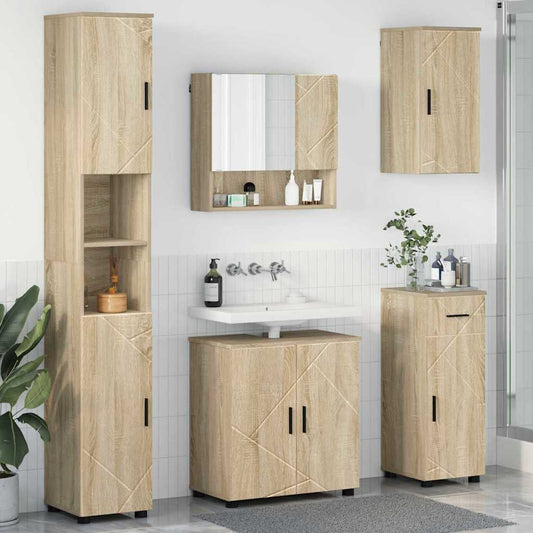 vidaXL Σετ Επίπλων Μπάνιου με συρτάρι Επιτοίχιο 5 pcs Δρύς Sonoma