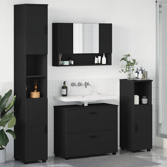 vidaXL Σετ Επίπλων Μπάνιου 4 τμχ. Μαύρο 35 x 30 x 192 εκ