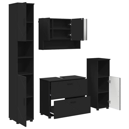 vidaXL Σετ Επίπλων Μπάνιου με συρτάρι 4 pcs Μαύρο 30 x 35 x 192 εκ.