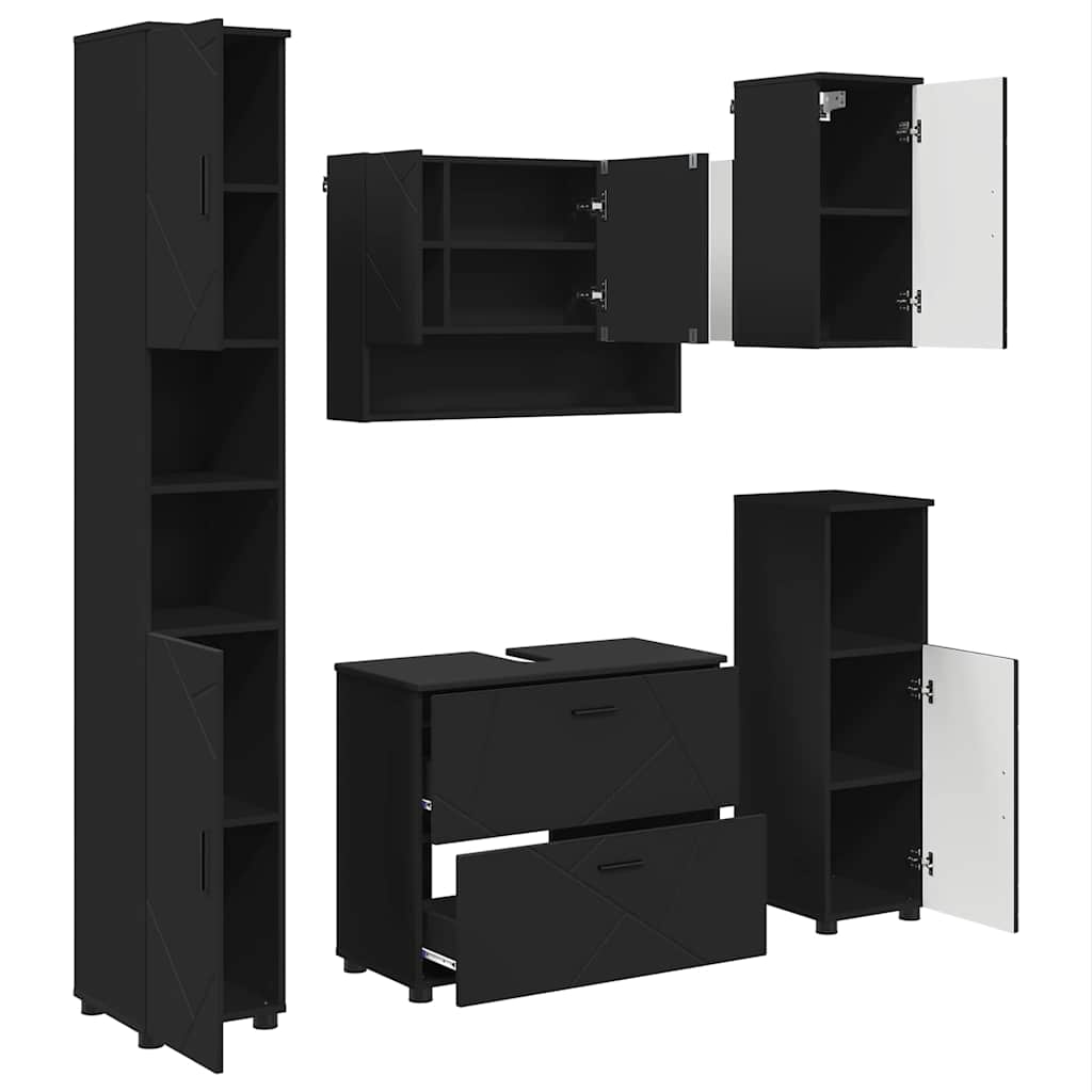 vidaXL Σετ Επίπλων Μπάνιου με συρτάρι 5 pcs Μαύρο 30 x 35 x 192 εκ.
