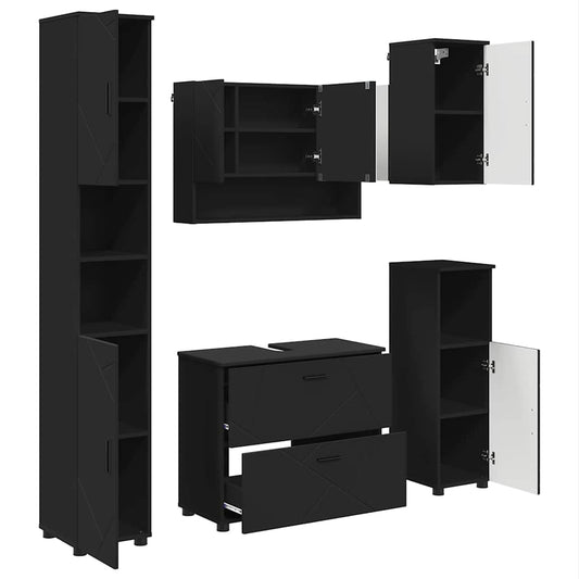 vidaXL Σετ Επίπλων Μπάνιου με συρτάρι 5 pcs Μαύρο 30 x 35 x 192 εκ.