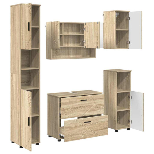 vidaXL Σετ Επίπλων Μπάνιου με συρτάρι με ράφι 5 pcs Δρύς Sonoma