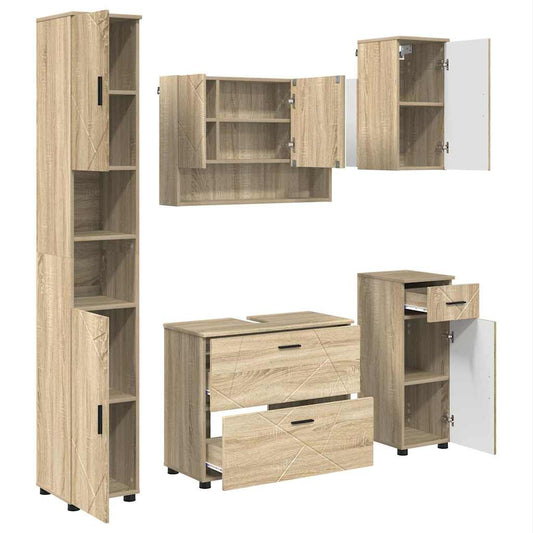 vidaXL Σετ Επίπλων Μπάνιου με συρτάρι με ράφι 5 pcs Δρύς Sonoma