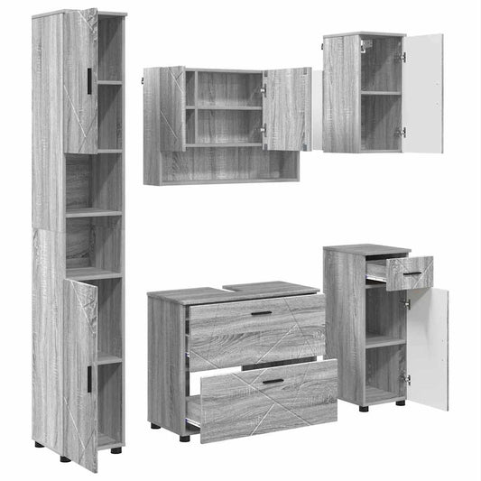vidaXL Σετ Επίπλων Μπάνιου με ράφι 5 pcs Γκρι sonoma 30 x 35 x 192 εκ.