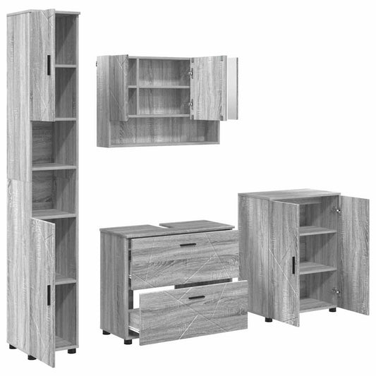 vidaXL Σετ Επίπλων Μπάνιου με ράφι 4 pcs Γκρι sonoma 30 x 35 x 192 εκ.