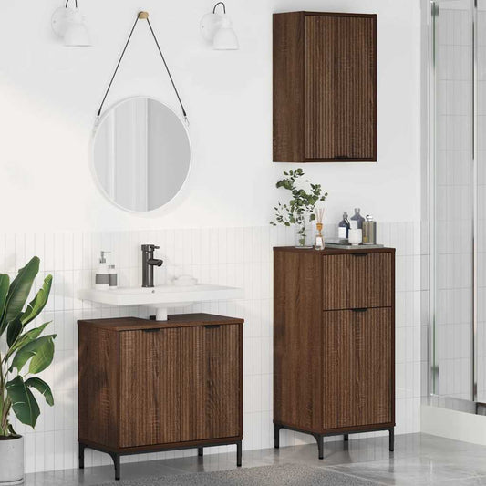 vidaXL Σετ Επίπλων Μπάνιου με ράφι 3 pcs Καφέ δρυς 39.5 x 36 x 88 εκ