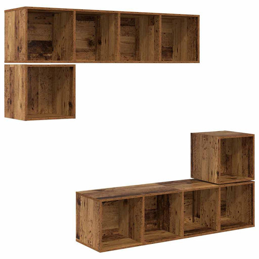 vidaXL Σετ επίπλου τηλεόρασης 4 pcs Παλαιό ξύλο 37 x 37 x 142.5 εκ