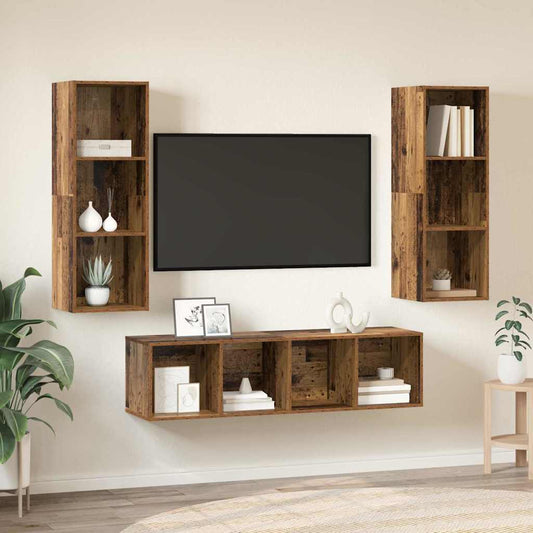 vidaXL Σετ επίπλου τηλεόρασης 3 pcs Παλαιό ξύλο 37 x 37 x 142.5 εκ