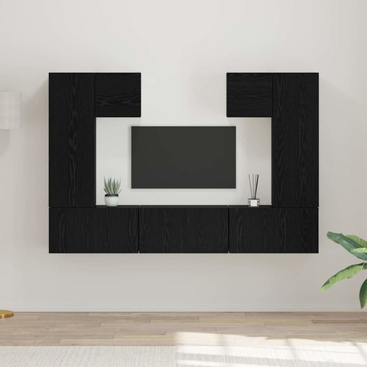 vidaXL Σετ επίπλου τηλεόρασης 7 pcs Μαύρη Οξυά Επεξεργασμένο ξύλο