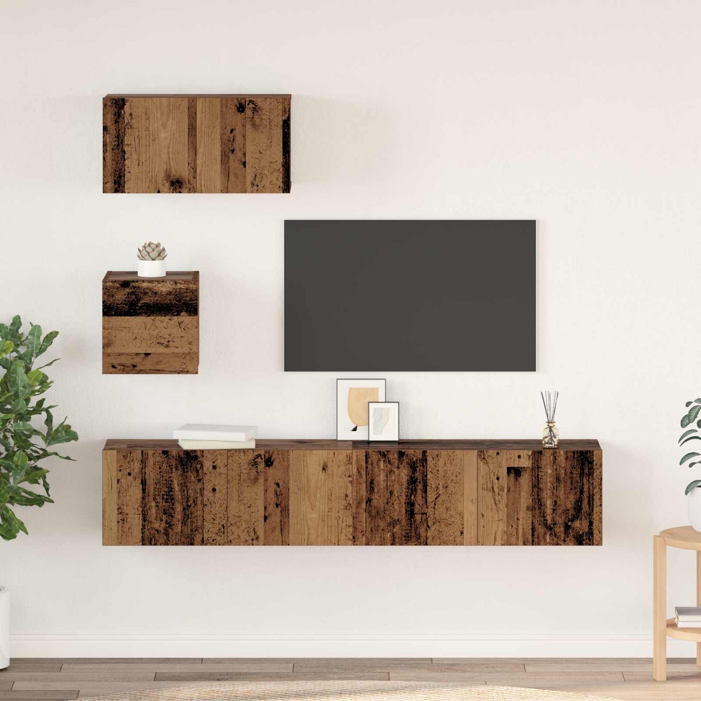 vidaXL Τηλεοπτική Κάβα Τοίχου 4 pcs Παλαιό ξύλο 80 x 30 x 30.5 εκ