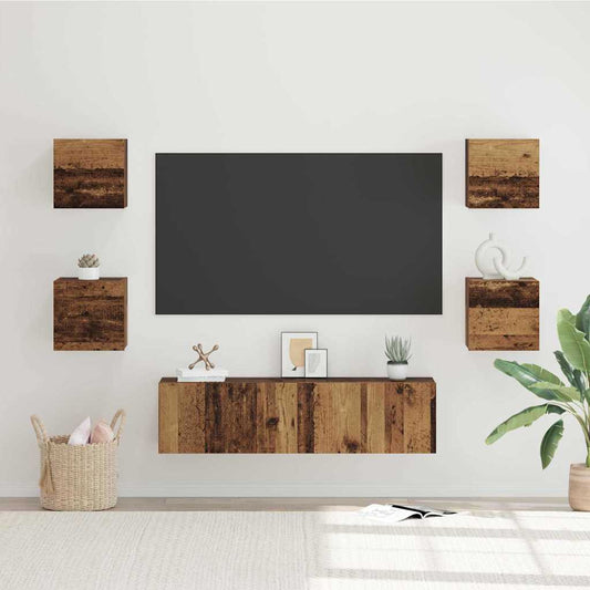 vidaXL Σετ επίπλου τηλεόρασης Επιτοίχιο 6 pcs Παλαιό ξύλο
