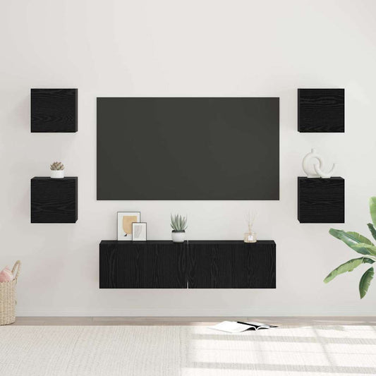 vidaXL Σετ επίπλου τηλεόρασης Επιτοίχιο 6 pcs Μαύρη δρυς
