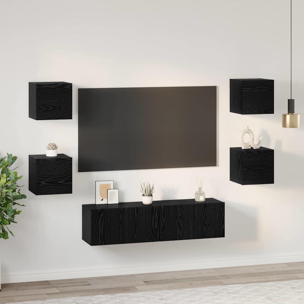 vidaXL Σετ επίπλου τηλεόρασης Επιτοίχιο 6 pcs Μαύρη δρυς