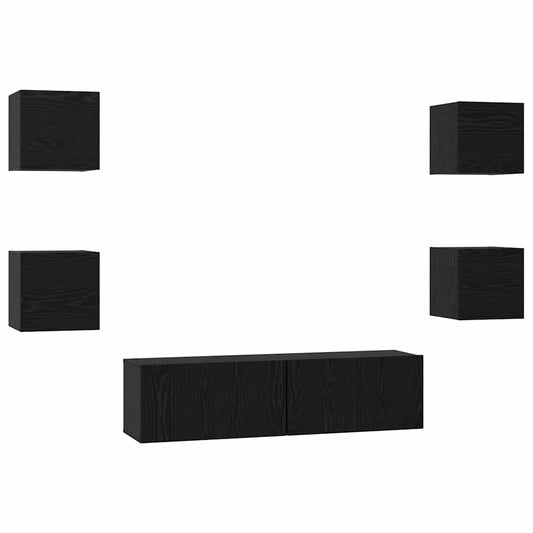 vidaXL Σετ επίπλου τηλεόρασης Επιτοίχιο 6 pcs Μαύρη δρυς