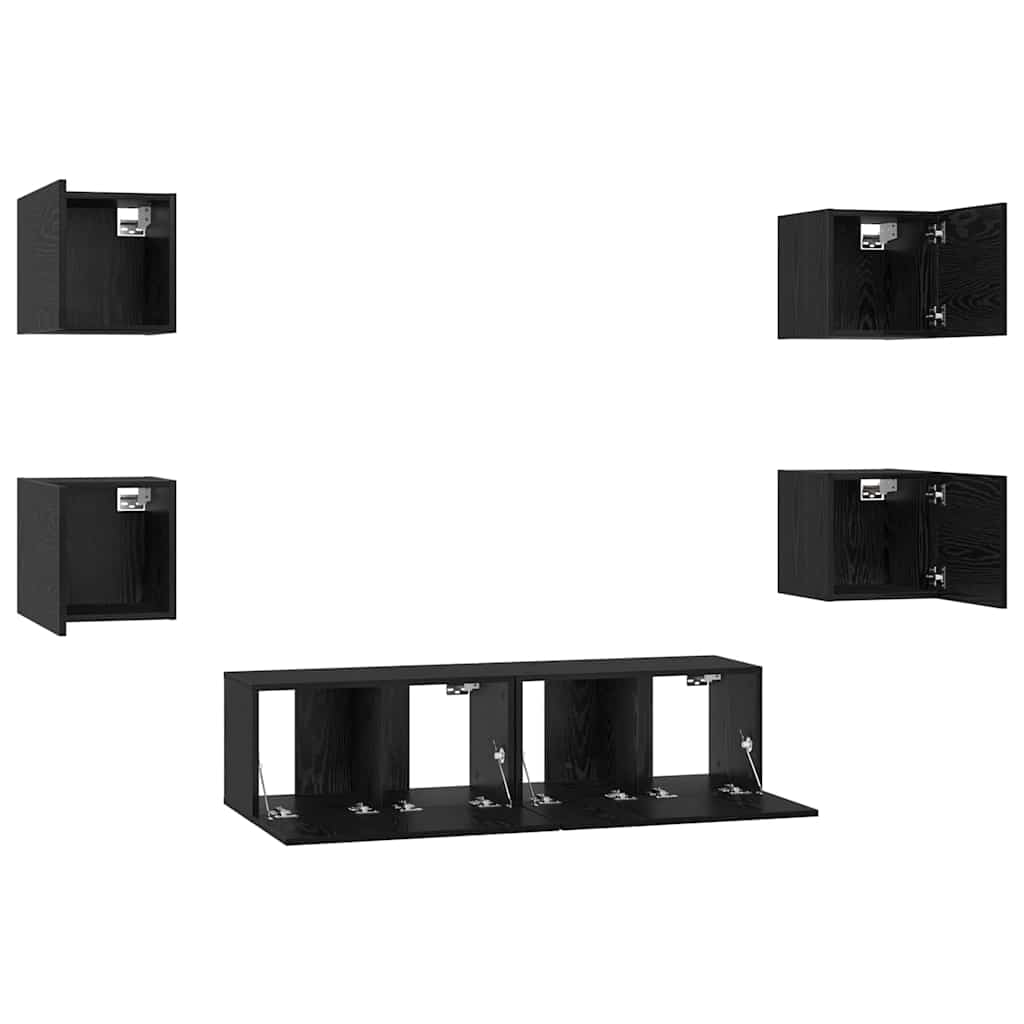 vidaXL Σετ επίπλου τηλεόρασης Επιτοίχιο 6 pcs Μαύρη δρυς
