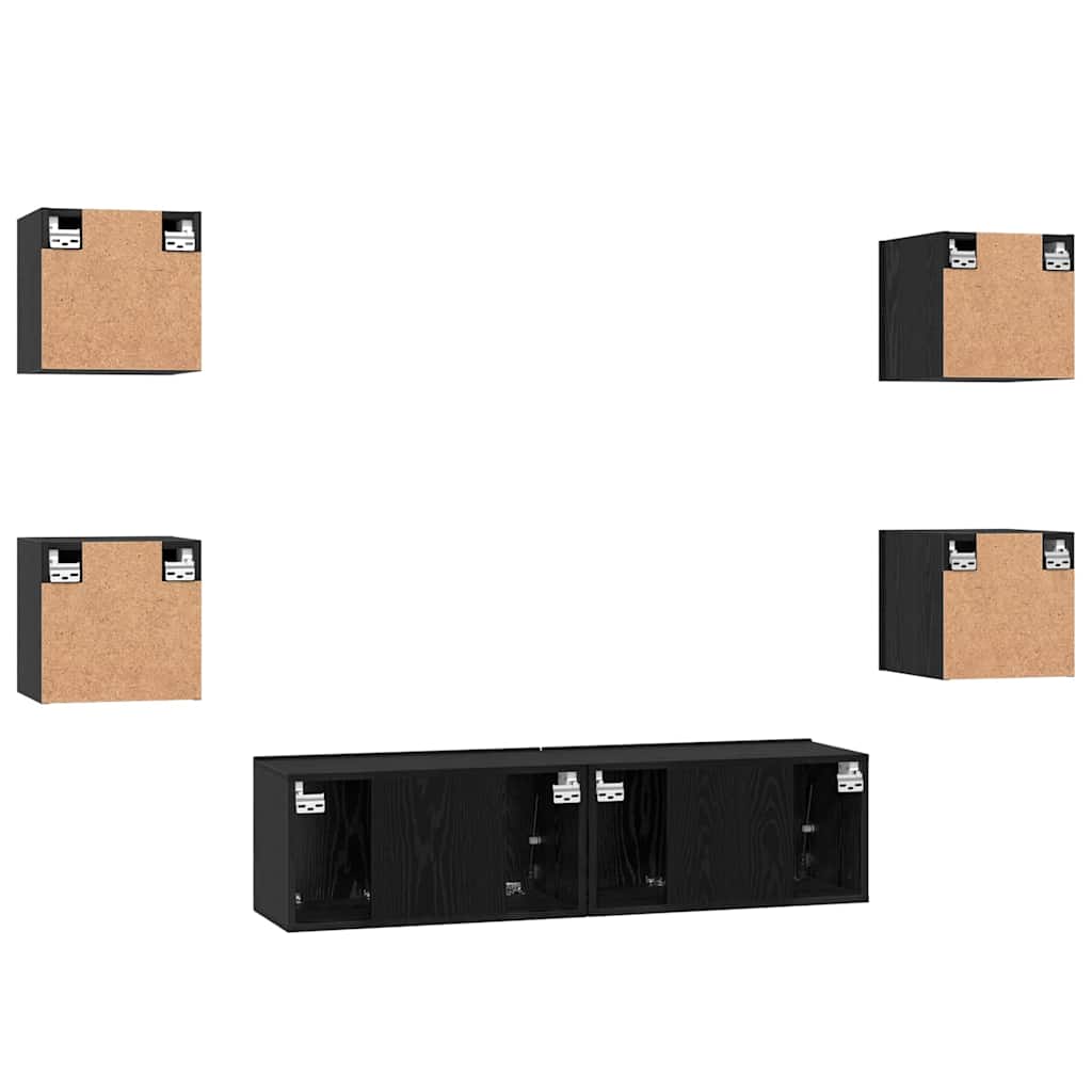 vidaXL Σετ επίπλου τηλεόρασης Επιτοίχιο 6 pcs Μαύρη δρυς