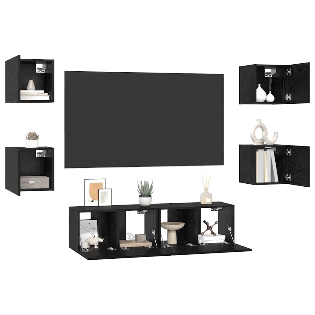 vidaXL Σετ επίπλου τηλεόρασης Επιτοίχιο 6 pcs Μαύρη δρυς