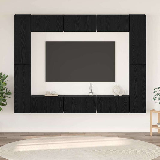vidaXL Σετ επίπλου τηλεόρασης Επιτοίχιο 10 pcs Μαύρη δρυς
