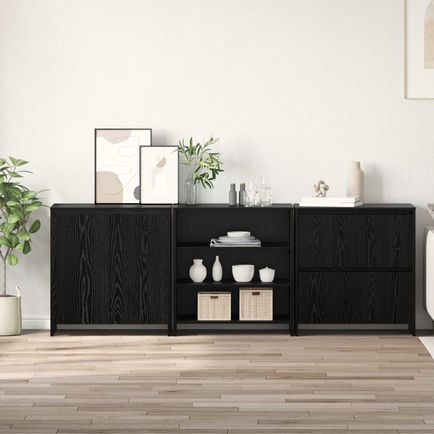 vidaXL Πλαϊνό γραφείο 3 pcs Μαύρη δρυς 70 x 41 x 75 εκ.
