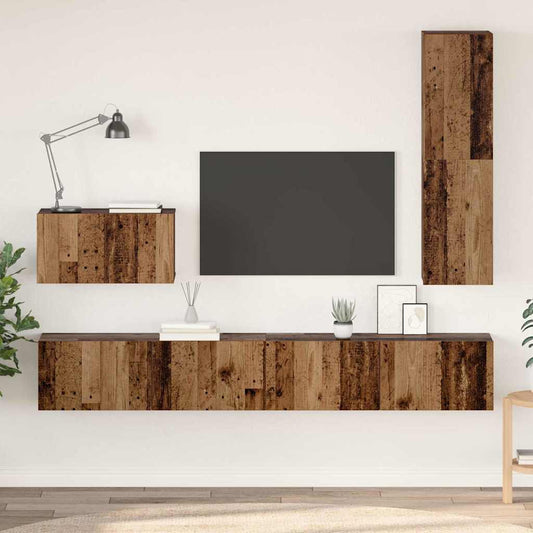 vidaXL Τηλεοπτική Κάβα Τοίχου 4 pcs Παλιό Ξύλο Επεξεργασμένο ξύλο