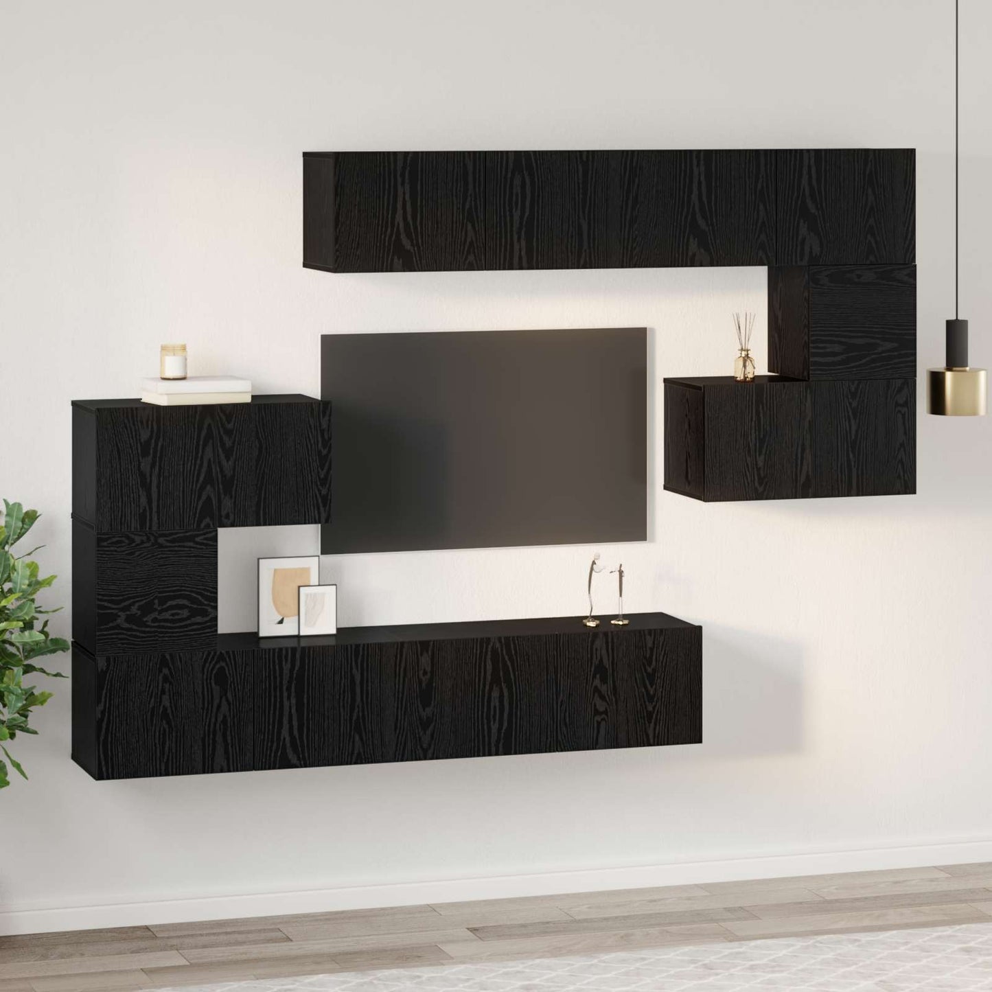 vidaXL Σετ επίπλου τηλεόρασης 8 pcs Μαύρη Οξυά Επεξεργασμένο ξύλο