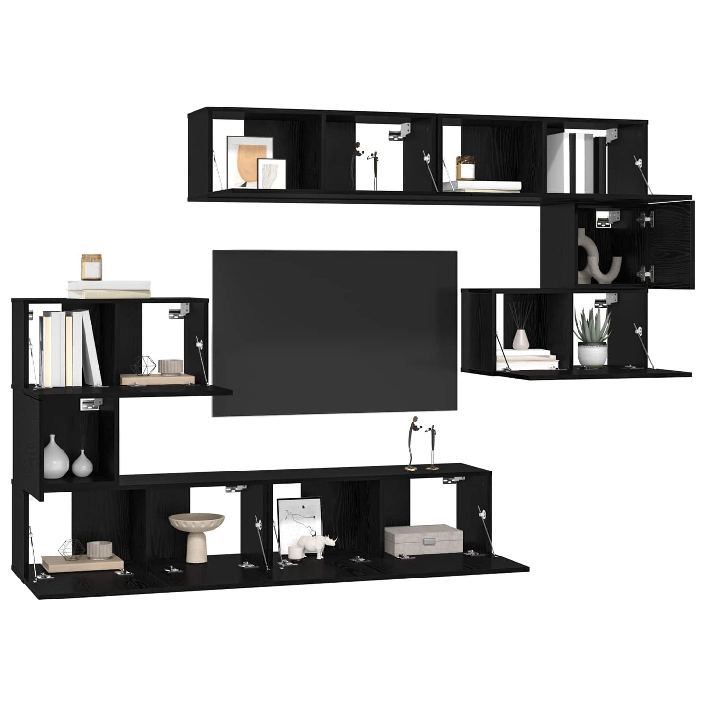 vidaXL Σετ επίπλου τηλεόρασης 8 pcs Μαύρη Οξυά Επεξεργασμένο ξύλο