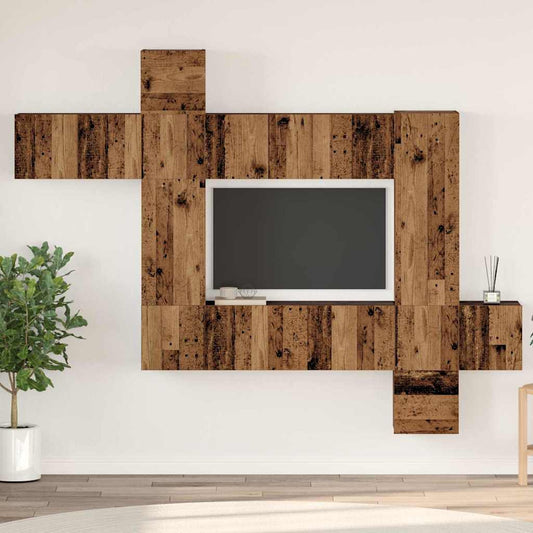 vidaXL Σετ επίπλου τηλεόρασης 10 pcs Παλαιό ξύλο 30.5 x 30 x 90 cm
