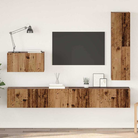vidaXL Σετ επίπλου τηλεόρασης 4 pcs Παλιό Ξύλο Επεξεργασμένο ξύλο