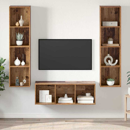 vidaXL Σετ Τηλεοπτικού Κάδου 3 pcs Παλαιό ξύλο 37 x 37 x 142.5 εκ