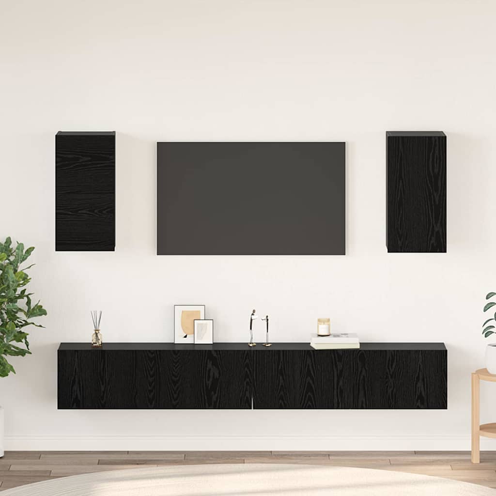 vidaXL Τηλεοπτική Κάβα Τοίχου 6 pcs Μαύρη δρυς Επεξεργασμένο ξύλο