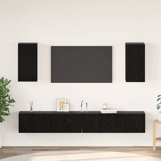 vidaXL Τηλεοπτική Κάβα Τοίχου 6 pcs Μαύρη δρυς Επεξεργασμένο ξύλο