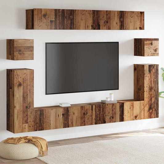 vidaXL Σετ επίπλου τηλεόρασης με ράφι 8 pcs Παλιό ξύλο