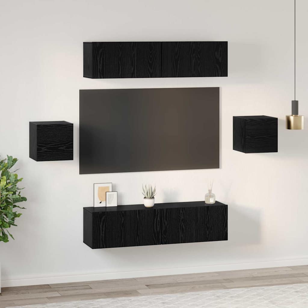 vidaXL Σετ επίπλου τηλεόρασης 6 pcs Μαύρη Οξυά Επεξεργασμένο ξύλο
